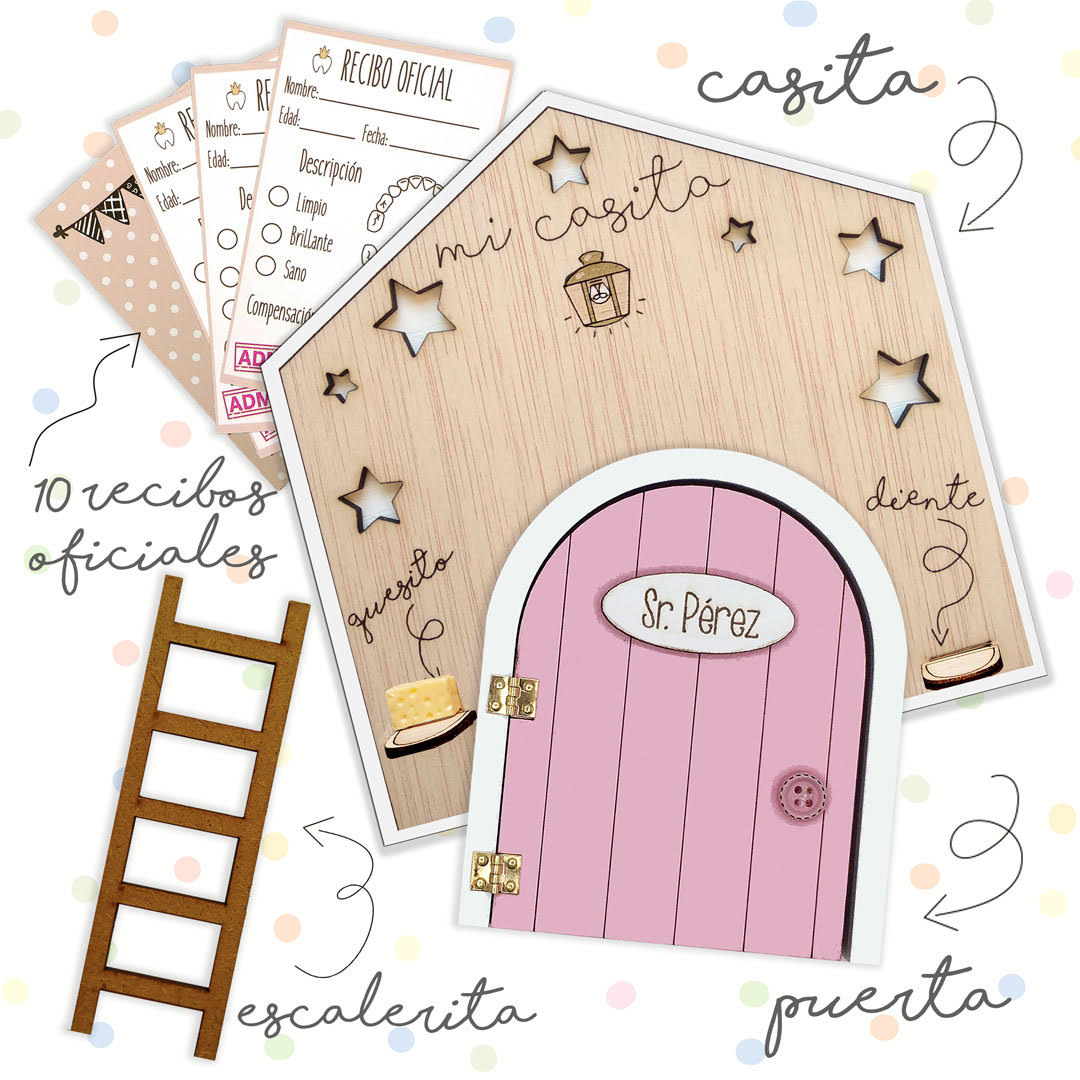Puerta Ratoncito Pérez que se abren rosa • Lápices de colores